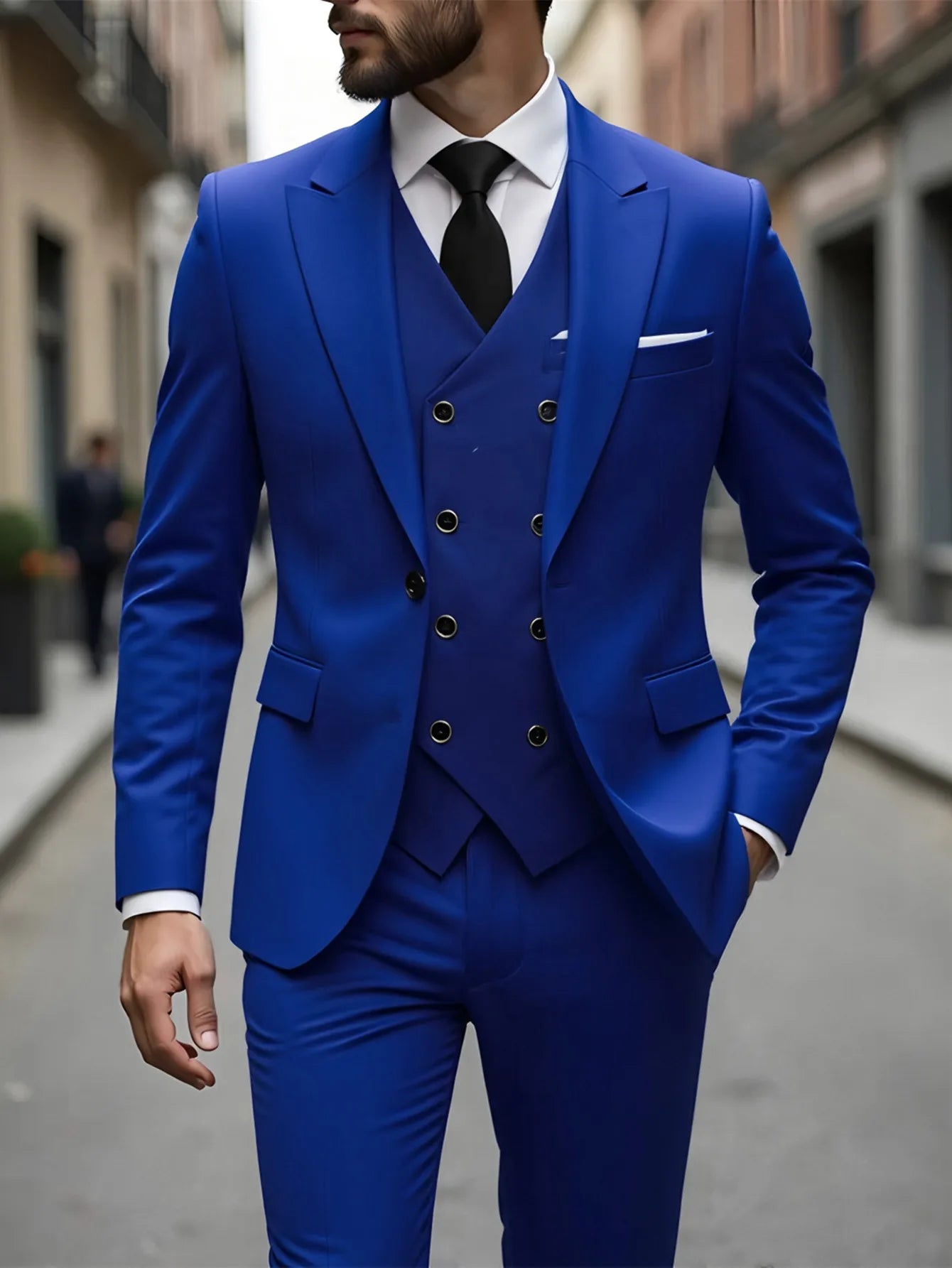 Mens Slim Fit Three Piece Double Breasted Suit For Weddings