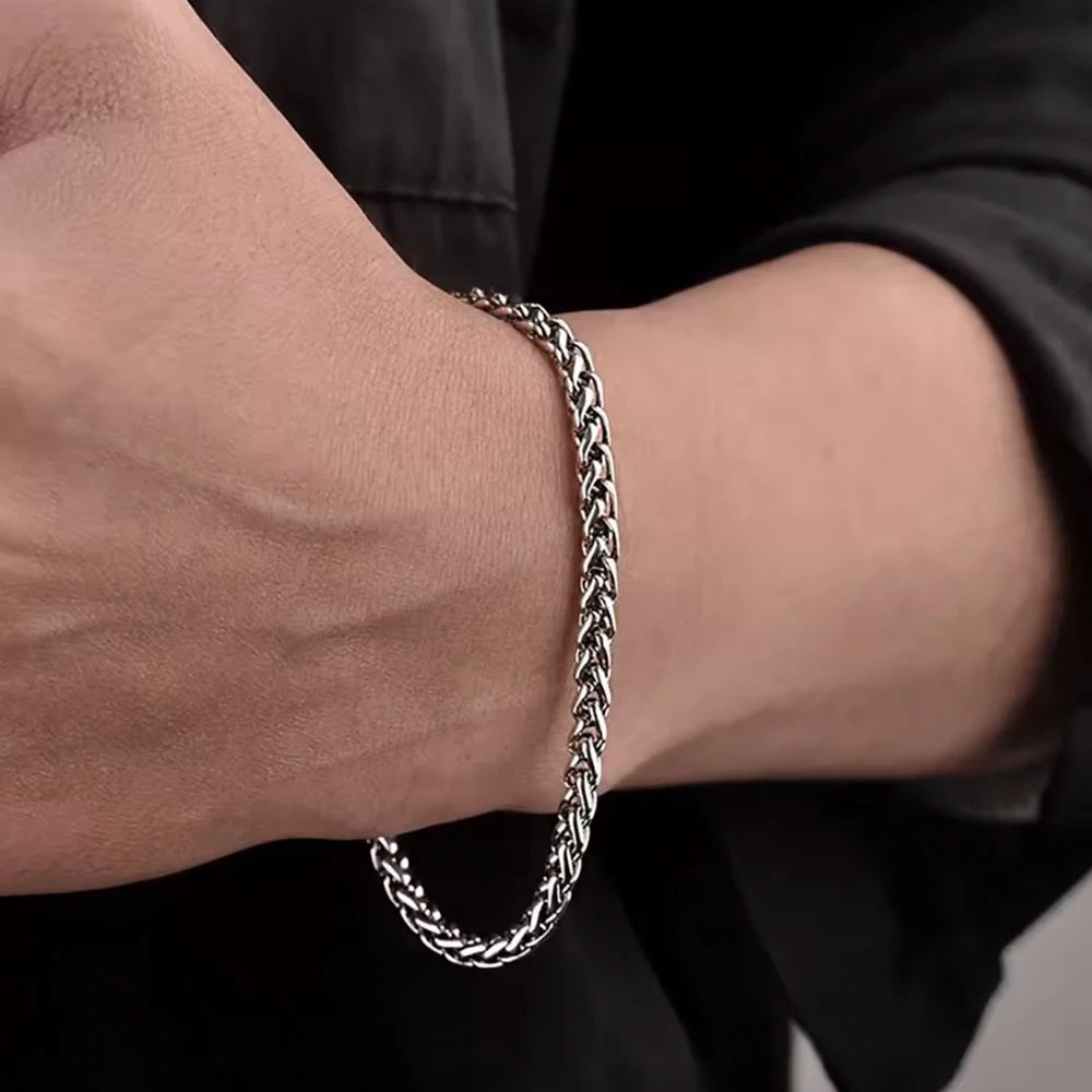 GQTorch 925 Sterling Silver Wheat Chain Bracelet For Men