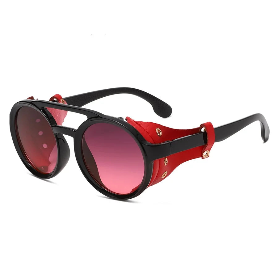 Retro Leather Round Sunglasses For Outdoor Sports UV400