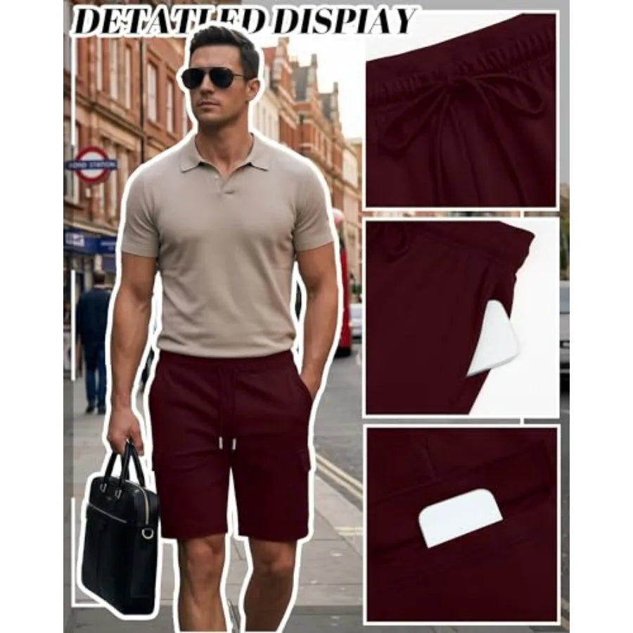 Mens Cargo Shorts 3 Pack Athletic Shorts With Drawstring Elastic Waist Pockets