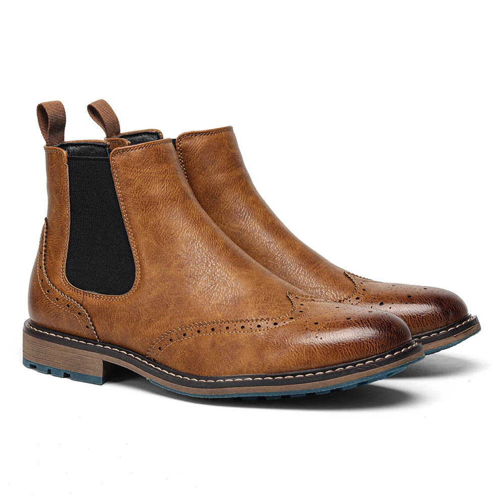 Hecrafted Western Style Ankle Boots For Men Comfortable Classic