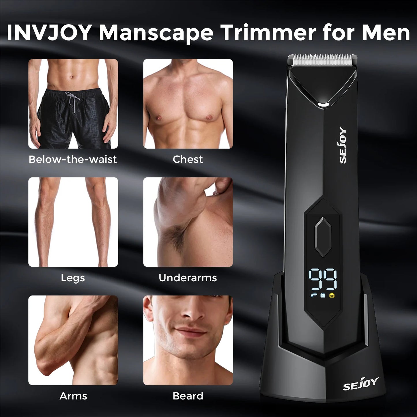 Sejoy T8S Body Hair Trimmer For Men Replaceable Ceramic Blade IPX7 Waterproof