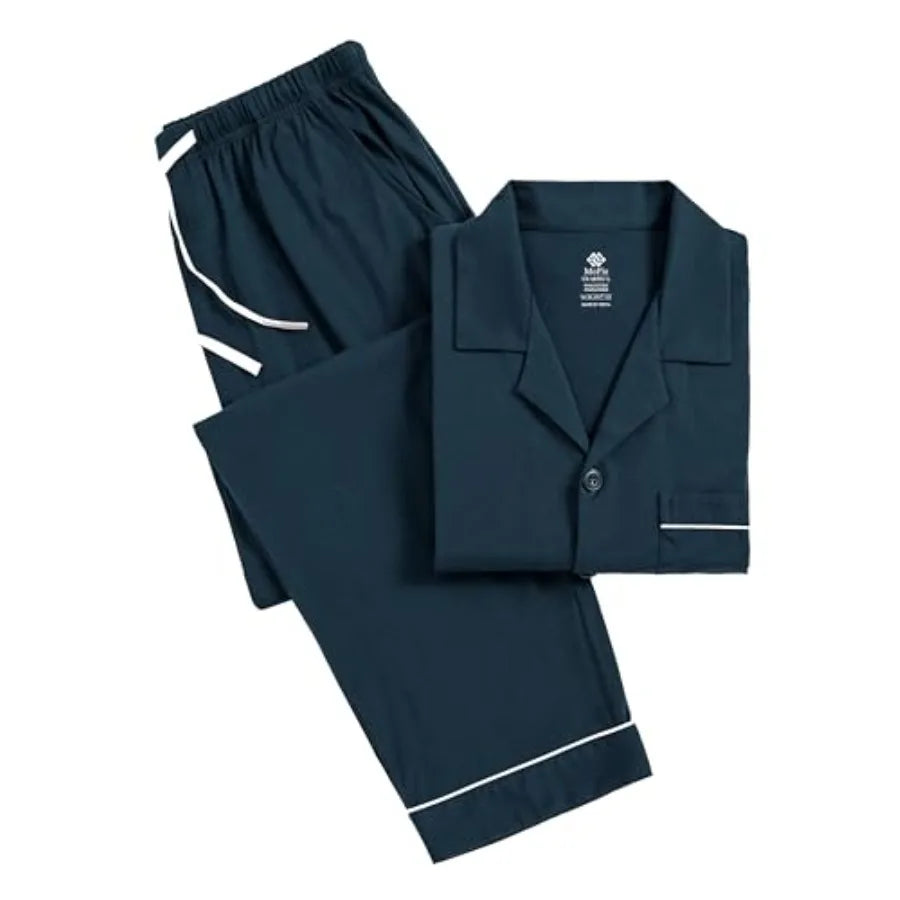 Mens Pajamas Set Soft Cotton Notched Collared Pjs for Men Long Sleeve Men's Sleepwear Loungewear Pyjama Homme
