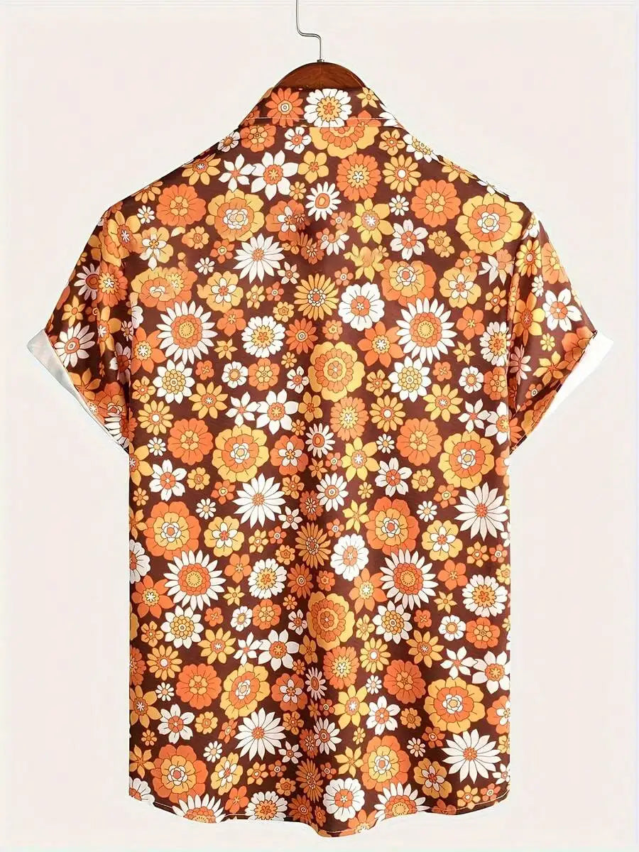 Retro Floral Hawaiian Shirt Men Short Sleeve Casual Summer Top