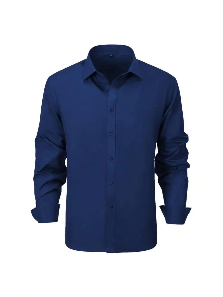 Men's Solid Color Dress Shirt Long Sleeve Turn Down Collar