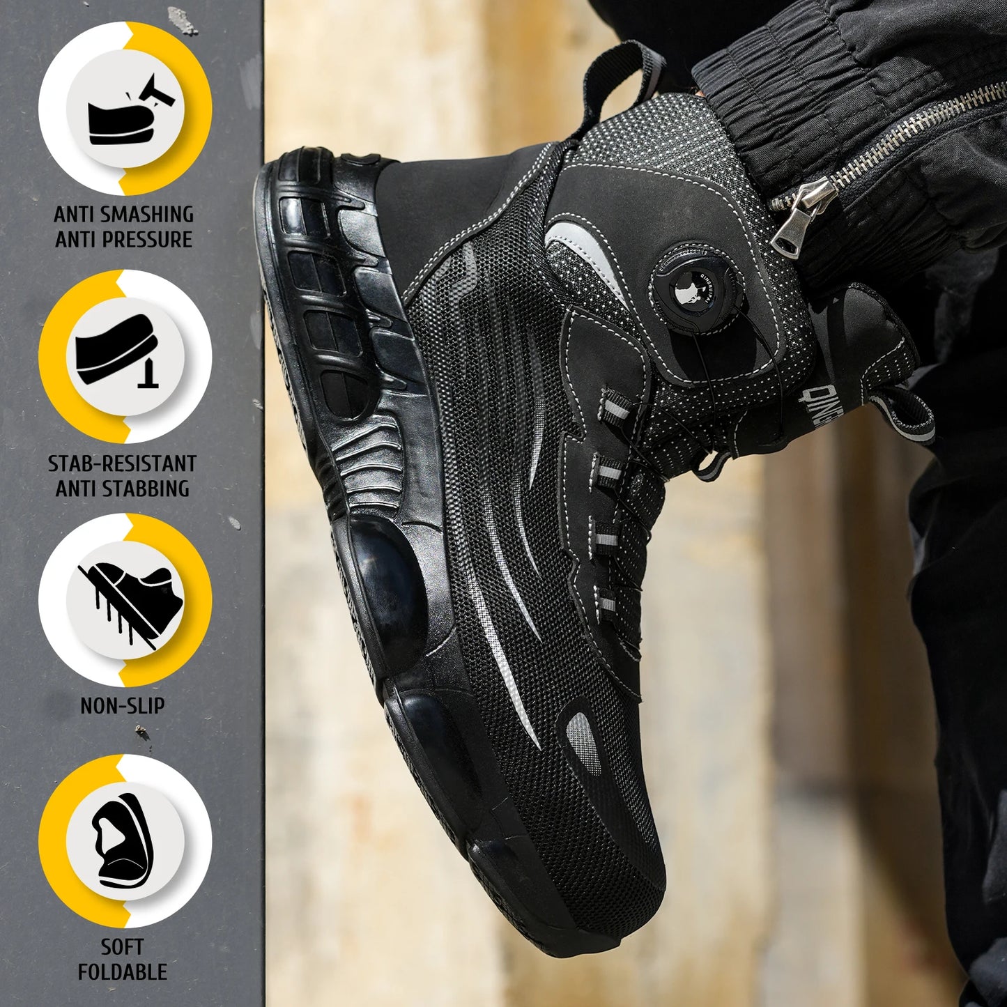Men's High Top Lace-Free Work Shoes With Anti-Smash Puncture-Resistant
