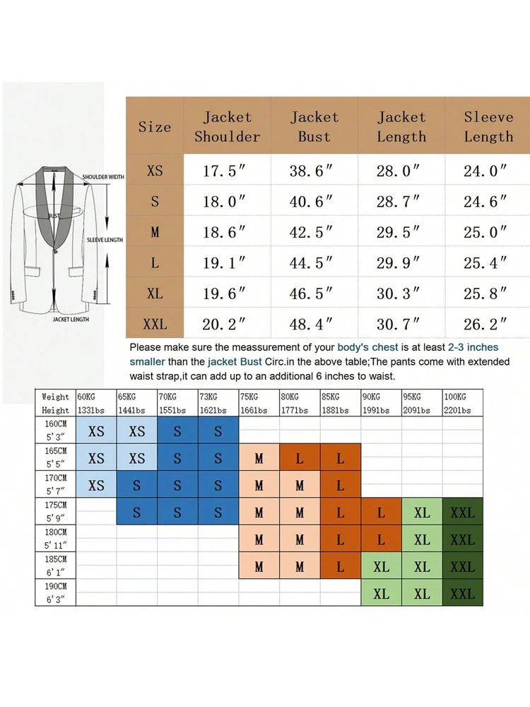Mens Jacquard 2 Double Breasted Suit Jacket Pants Slim Fit