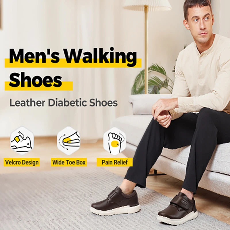 Fitville Men's Wide Leather Diabetic Slip On Shoes For Orthopedic Feet