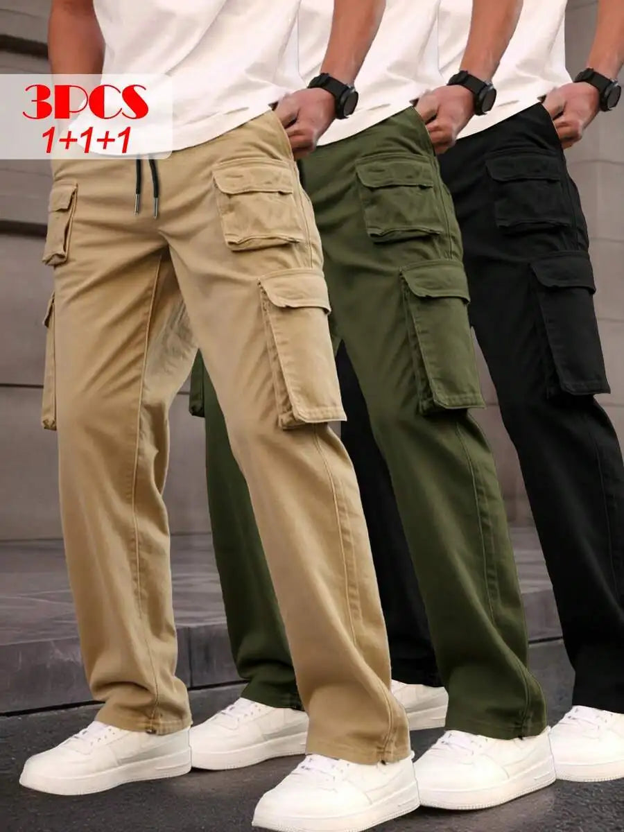 Pinelf Men Twill Cargo Pants With Drawstring Waistband