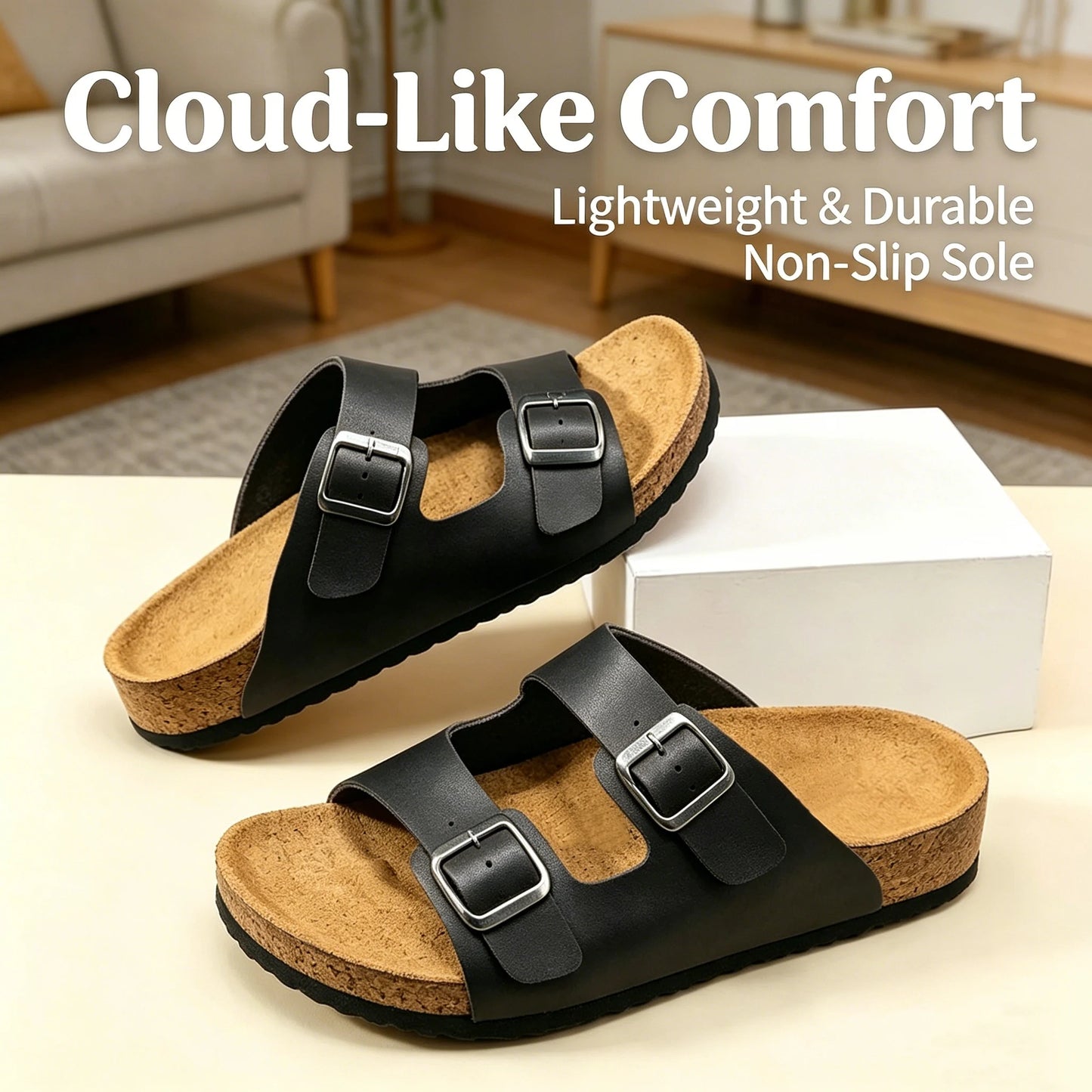 Mens Cork Sandals With Double Straps Beach Shoes For Comfort