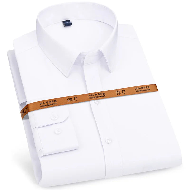 Men Dress Shirt Long Sleeve Slim Fit Breathable Business Casual