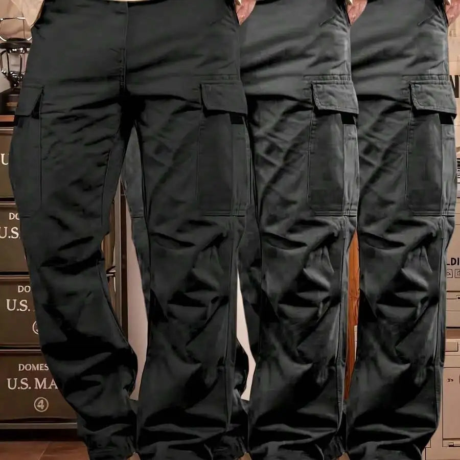 3-Pack Men’s Slim Fit Lightweight Utility Cargo Trousers Solid Black