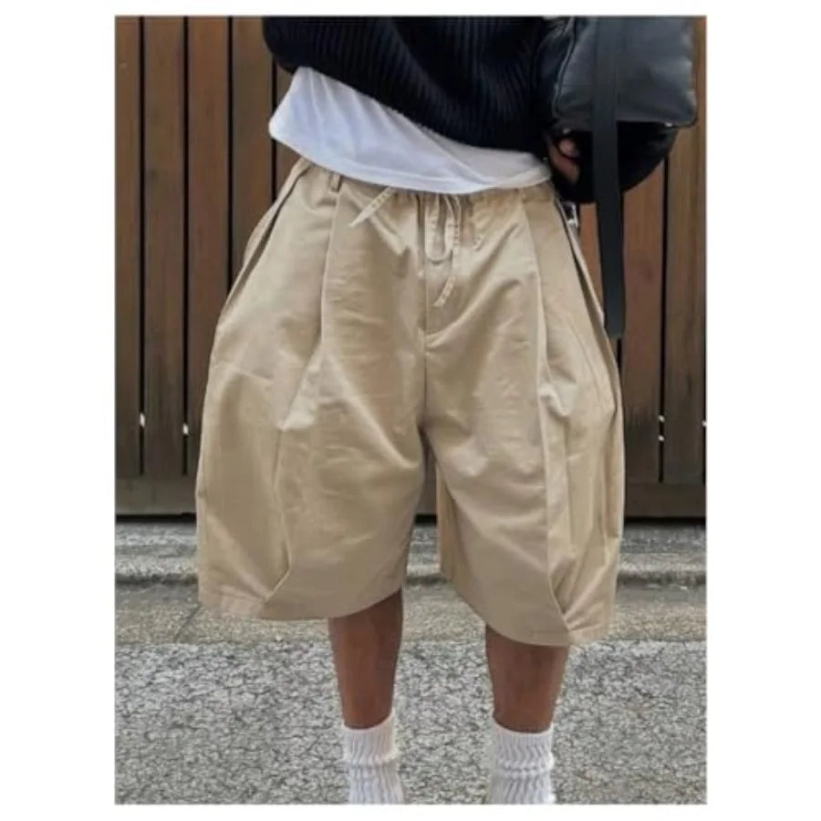 Men's Pleated Cargo Shorts Summer Casual Wide Leg Bermuda Jorts