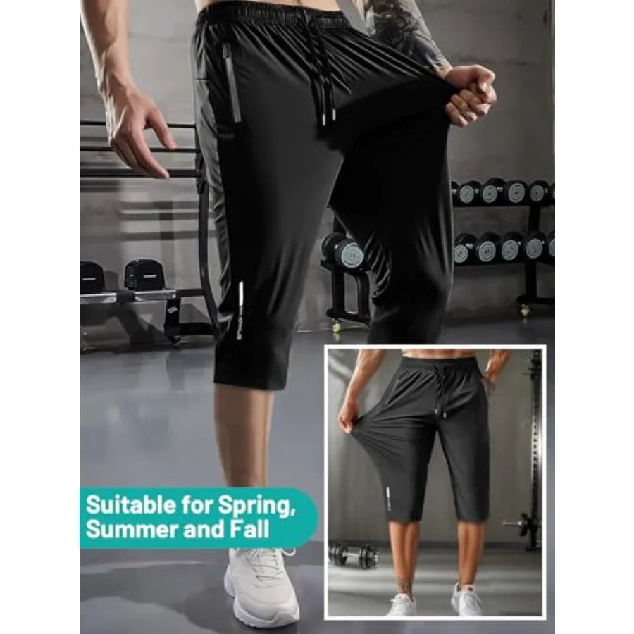 Womens Capri Joggers Quick Dry With Zipper Pockets
