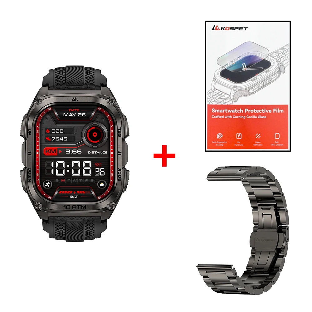 KOSPET Tank M4 Smart Watch Stainless Steel 6-Sat GPS Offline Maps 10ATM Waterproof 45M Dive 24/7 Health Monitor for Android iOS