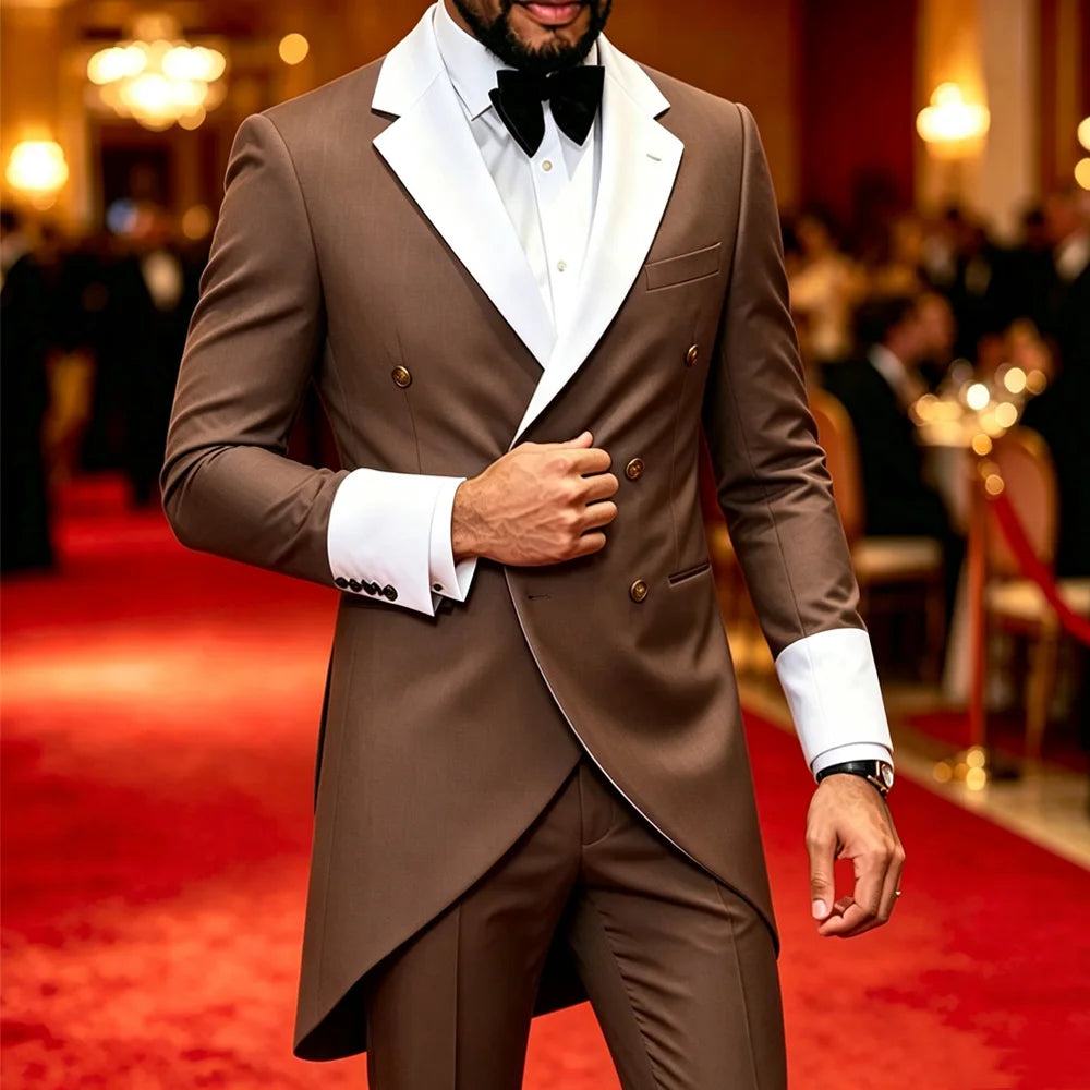 Classic Men Elegant Double Breasted Tailcoat Formal Suit
