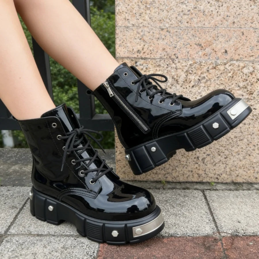 Men's Metal Decor Motorcycle Boots With Chunky Heel