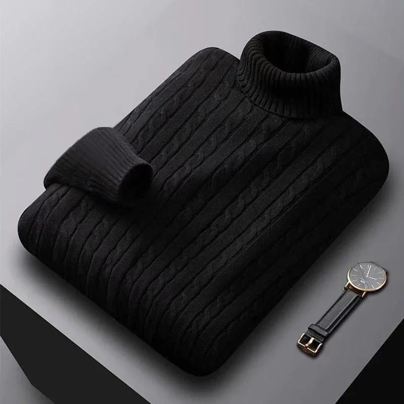 Mens High Neck Turtleneck Knit Sweater Pullover Polyester Warm Winter