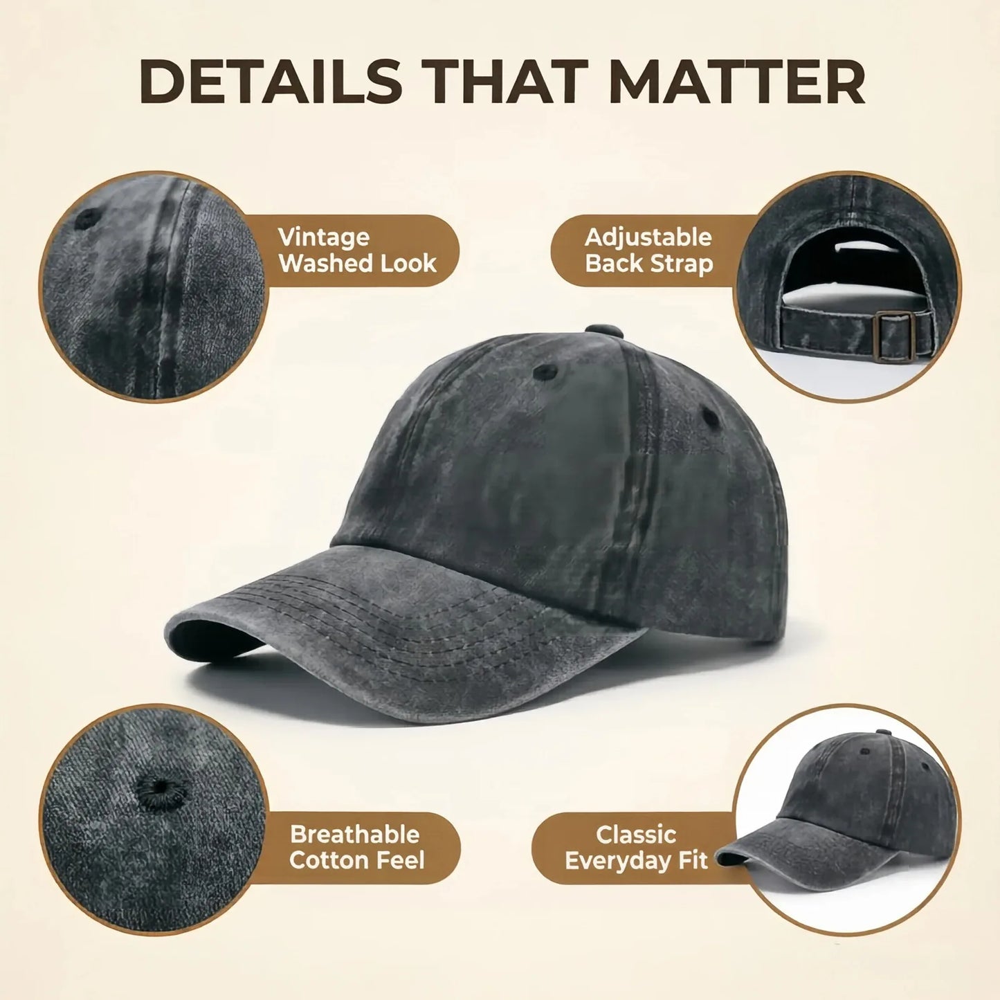 Personalized Vintage Washed Baseball Cap Custom Name Logo Text Hat