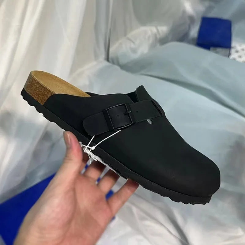 Unisex Suede Leather Clogs With Cork Footbed And Anti Slip