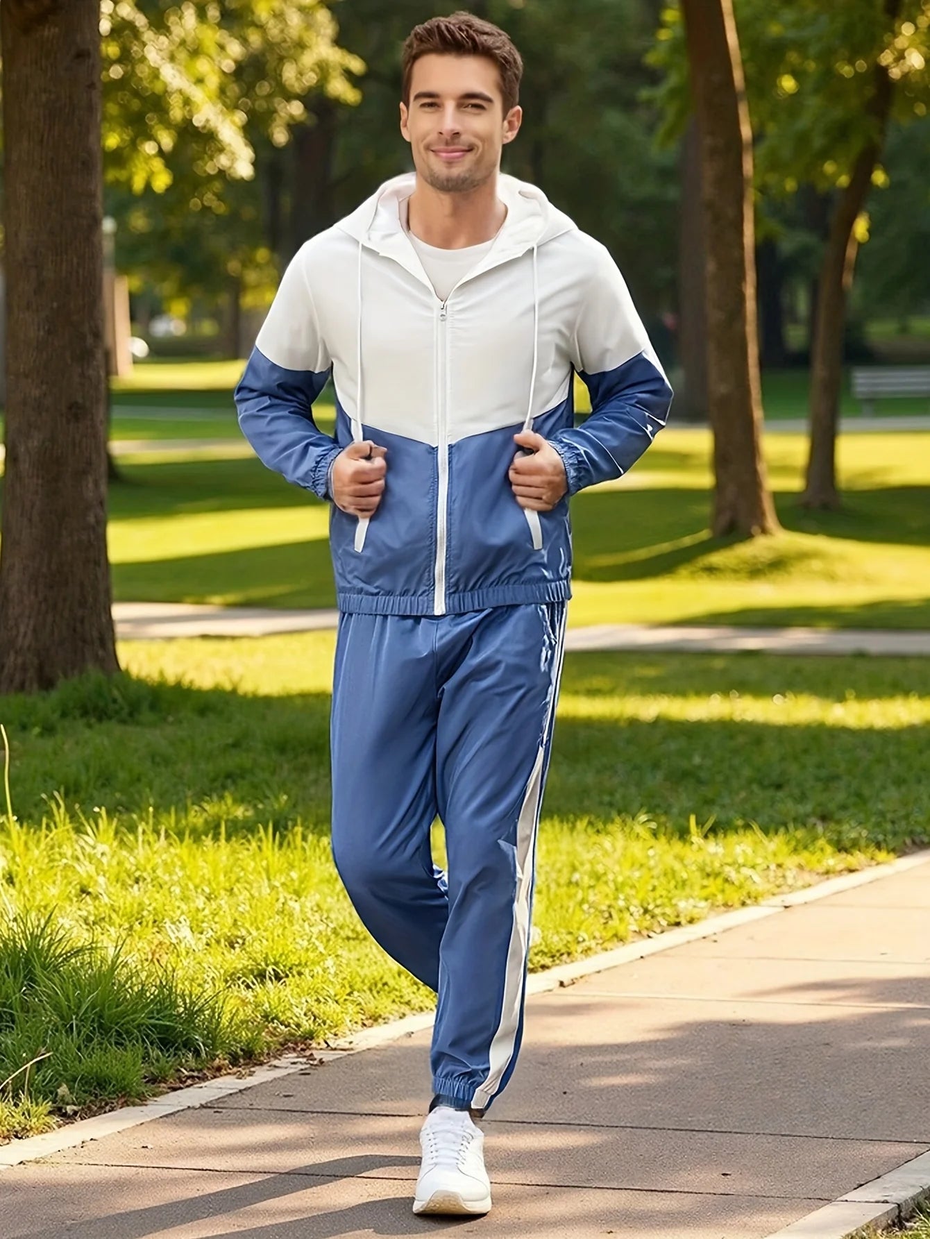 Men's Multifunctional Casual Suit Set With Zippers And Drawstring Pockets