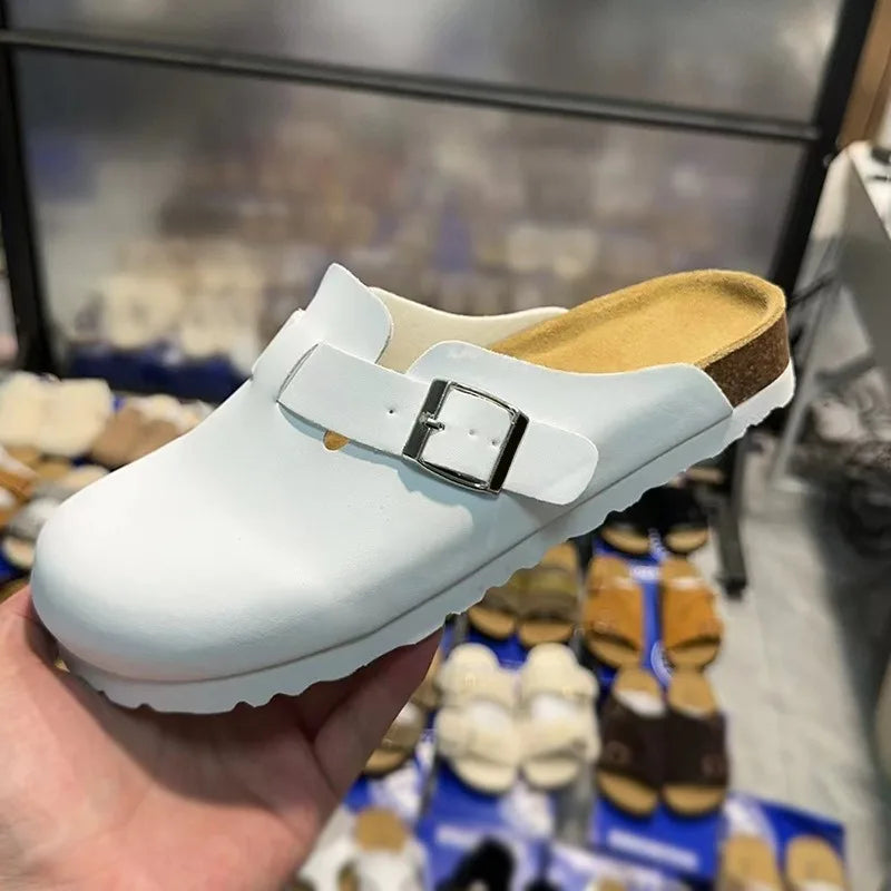 Unisex Suede Leather Clogs With Cork Footbed And Anti Slip