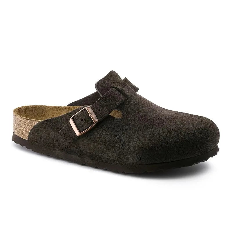 Unisex Suede Leather Clogs With Cork Footbed And Anti Slip