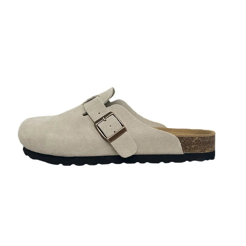 Unisex Suede Leather Clogs With Cork Footbed And Anti Slip
