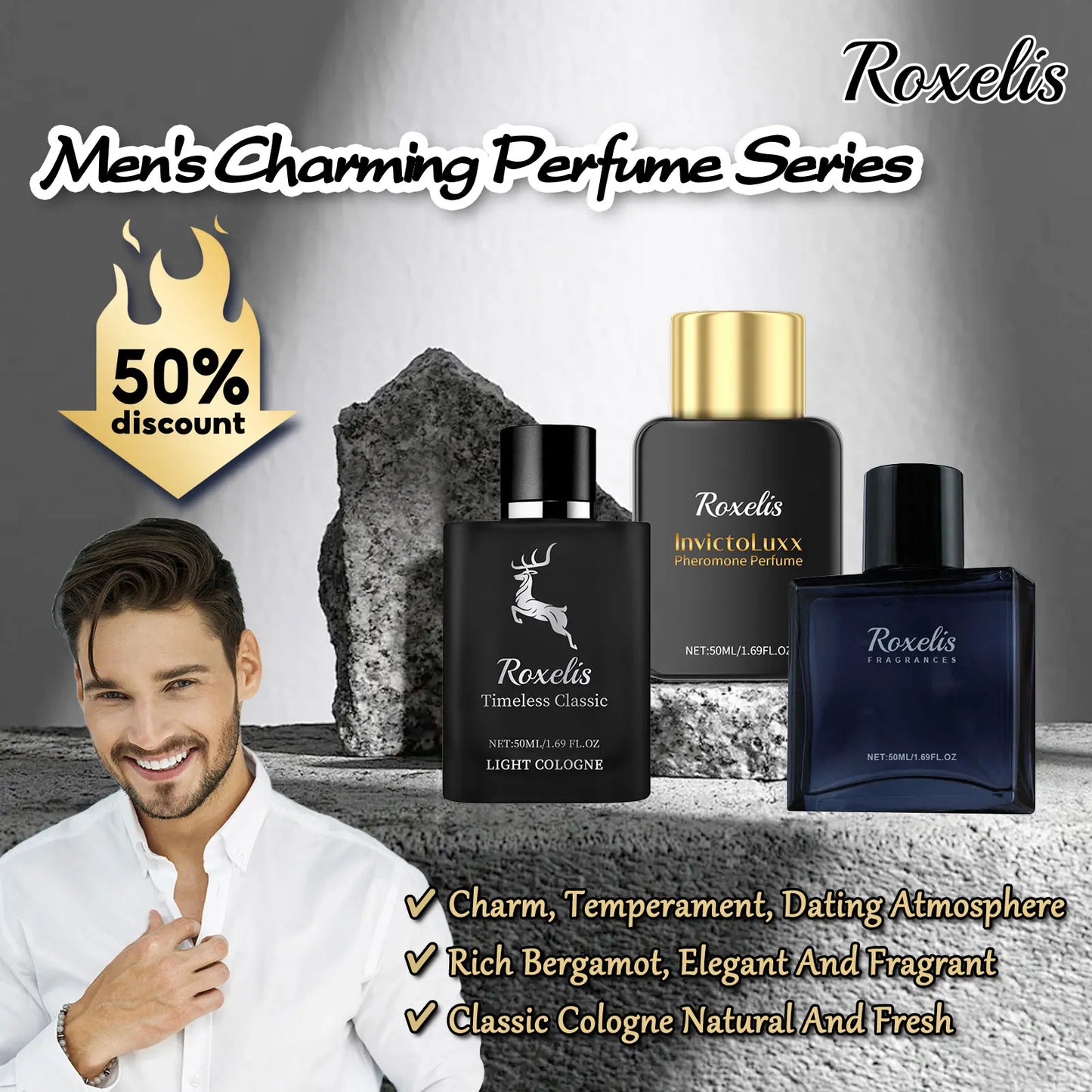 Roxelis Glamour Men Perfume Spray Bergamot Cologne Long Lasting Pheromone