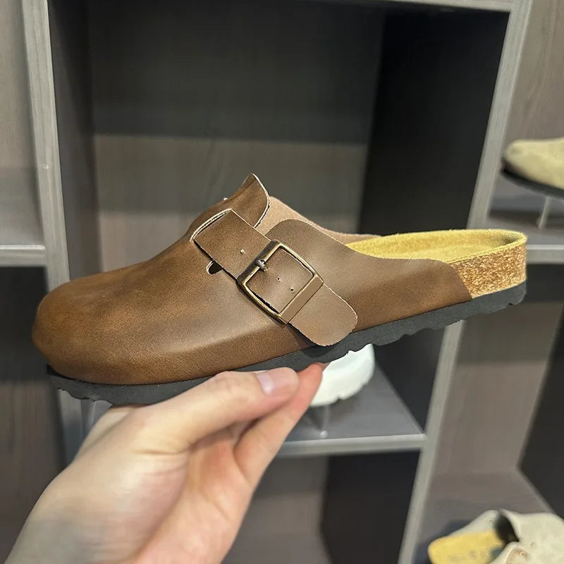 Unisex Suede Leather Clogs With Cork Footbed And Anti Slip