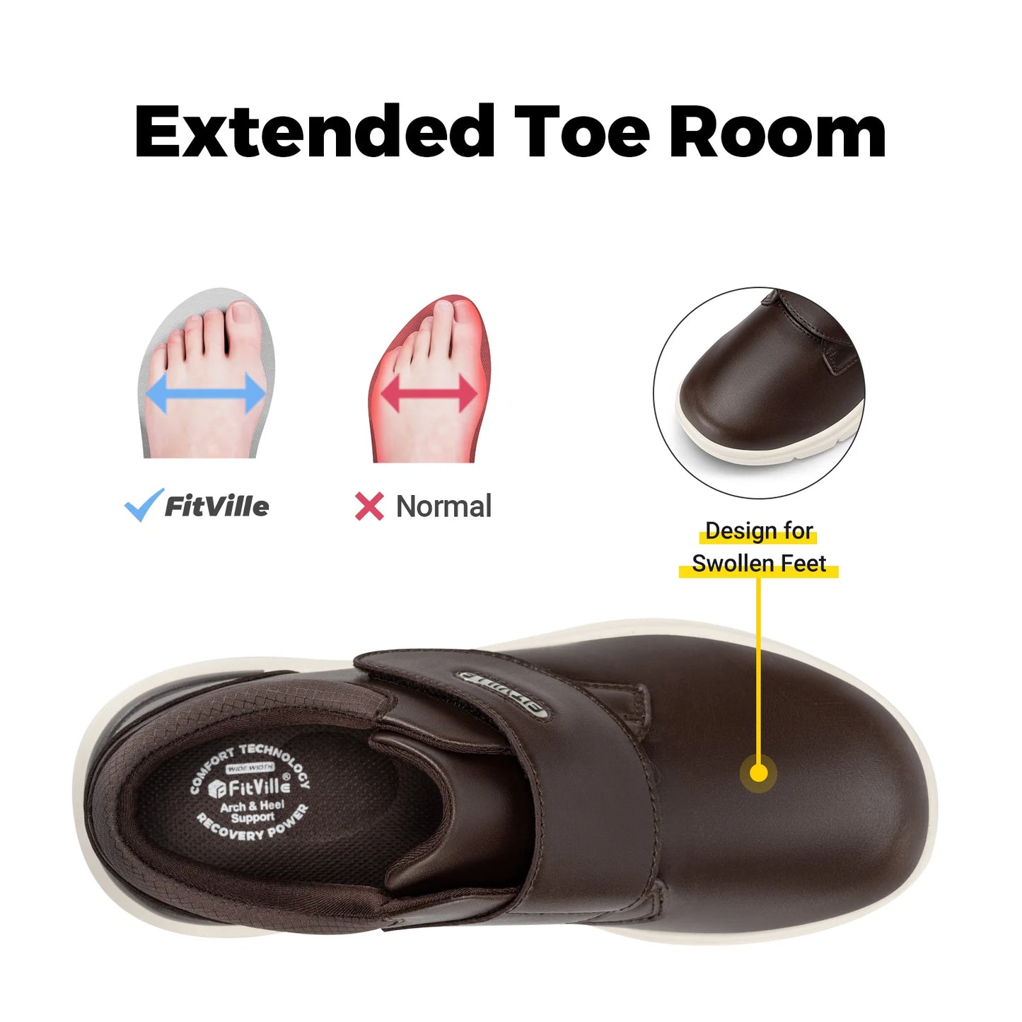 Fitville Men's Wide Leather Diabetic Slip On Shoes For Orthopedic Feet