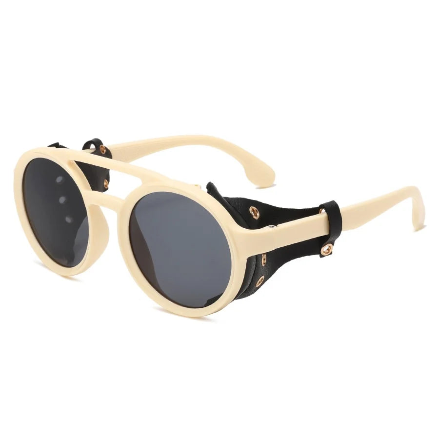 Retro Leather Round Sunglasses For Outdoor Sports UV400