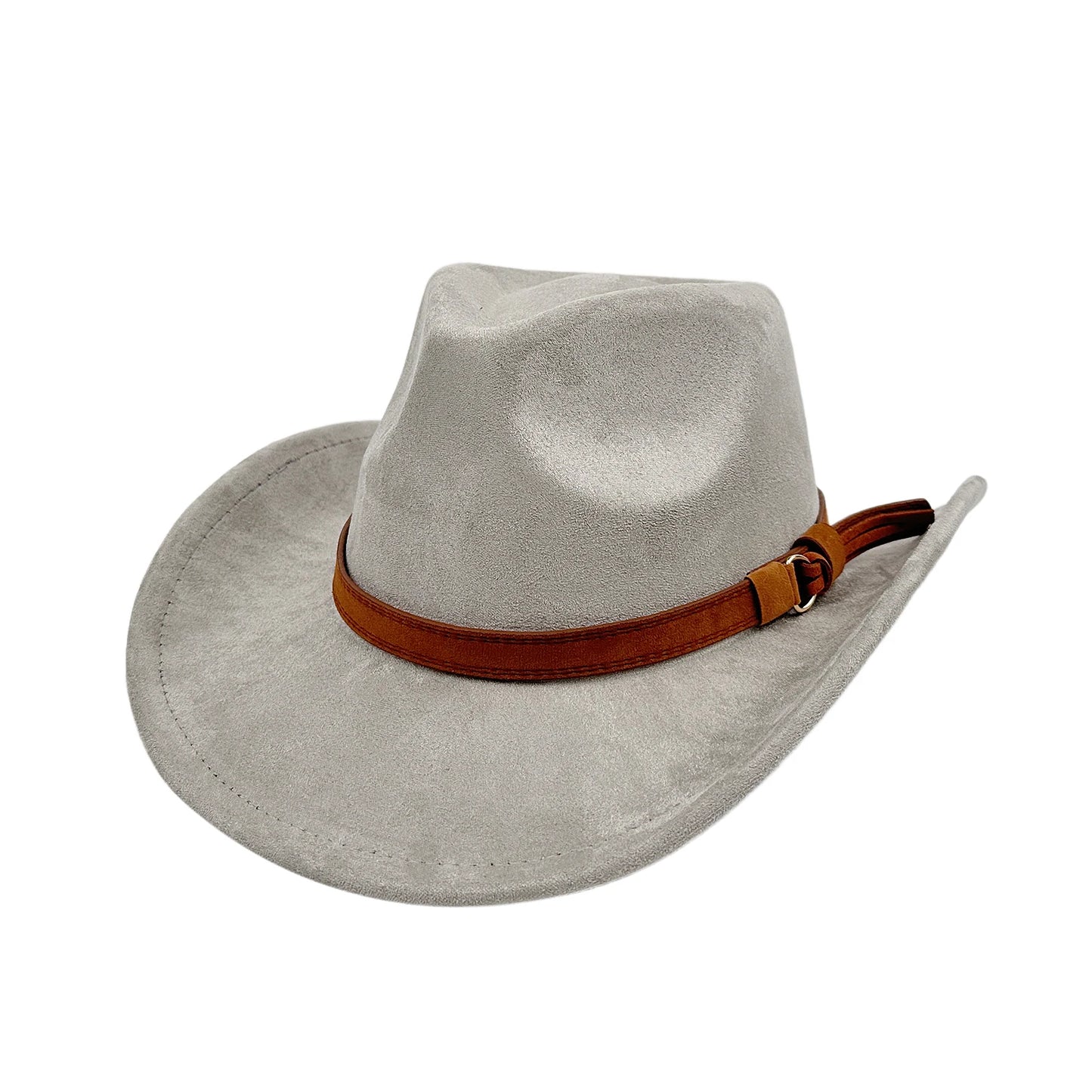 Unisex Faux Suede Western Cowboy Hat With Faux Leather Belt