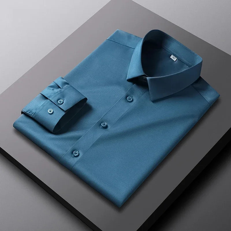 Men's Casual Long Sleeve Solid Shirt Non Ironing Wrinkle Resistant