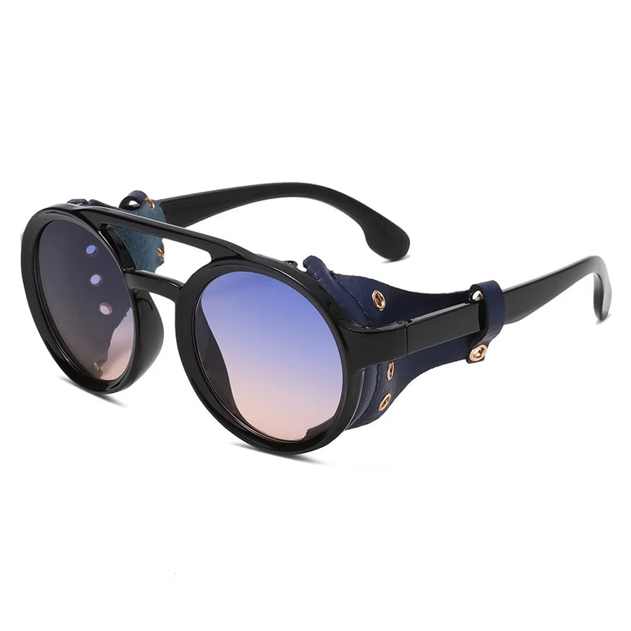 Retro Leather Round Sunglasses For Outdoor Sports UV400