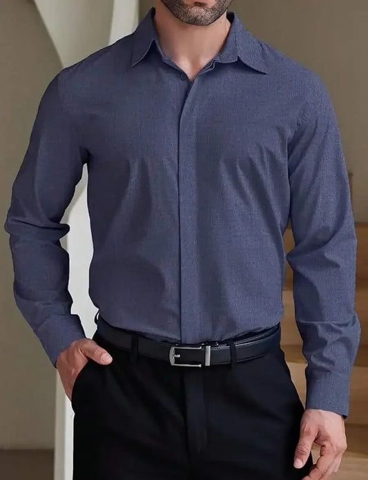 Mens Formal Dress Shirt Hidden Button Front Wrinkle Free Stretch Regular Fit
