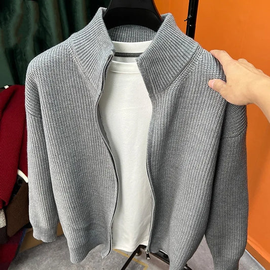 Men's Zipper Cardigan Knit Sweater Stand Collar For Autumn Winter