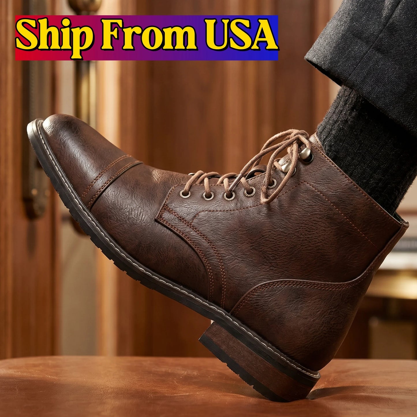 Hecrafted Western Style Ankle Boots For Men Comfortable Classic