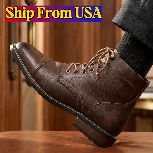 Hecrafted Western Style Ankle Boots For Men Comfortable Classic
