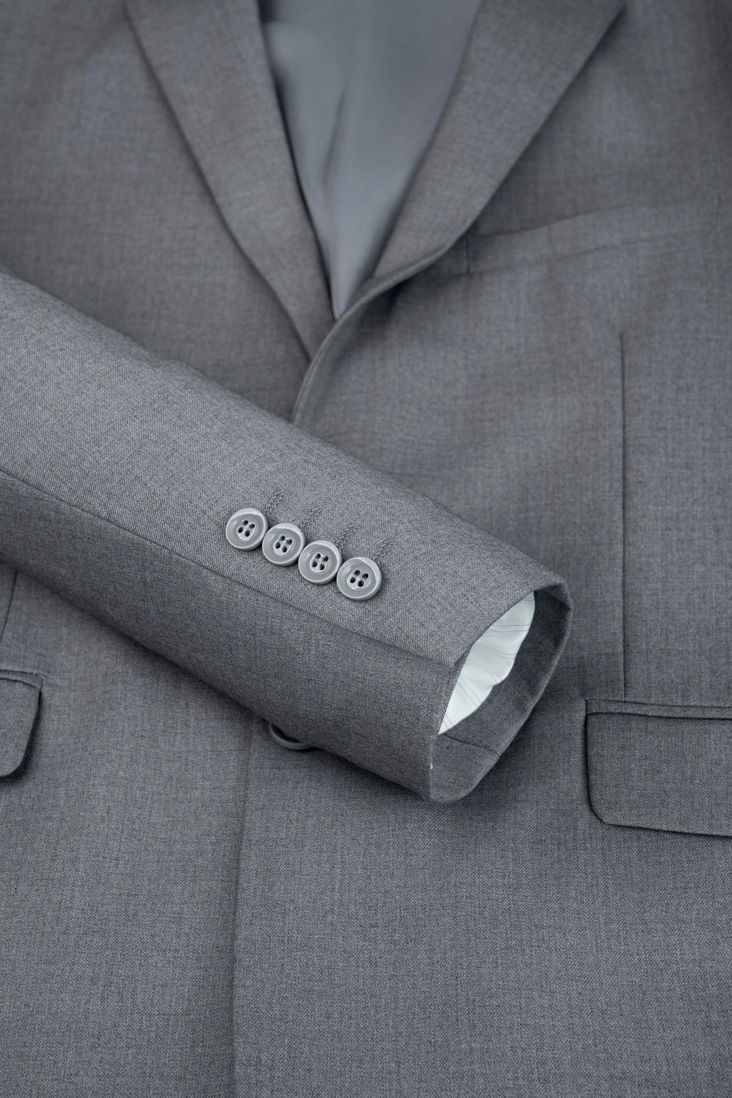 Mens Three Piece Solid Suit Set Regular Fit Button Details