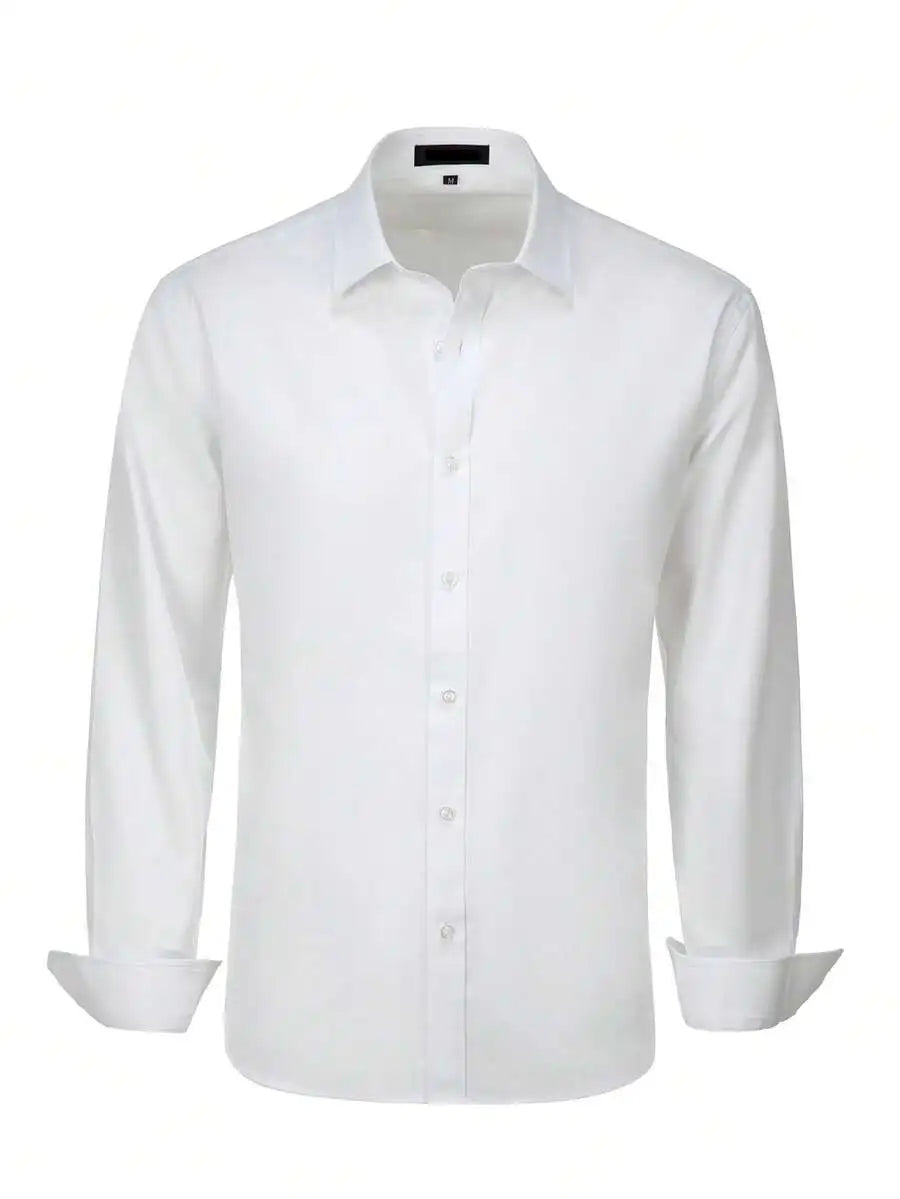 Men's Solid Color Dress Shirt Long Sleeve Turn Down Collar