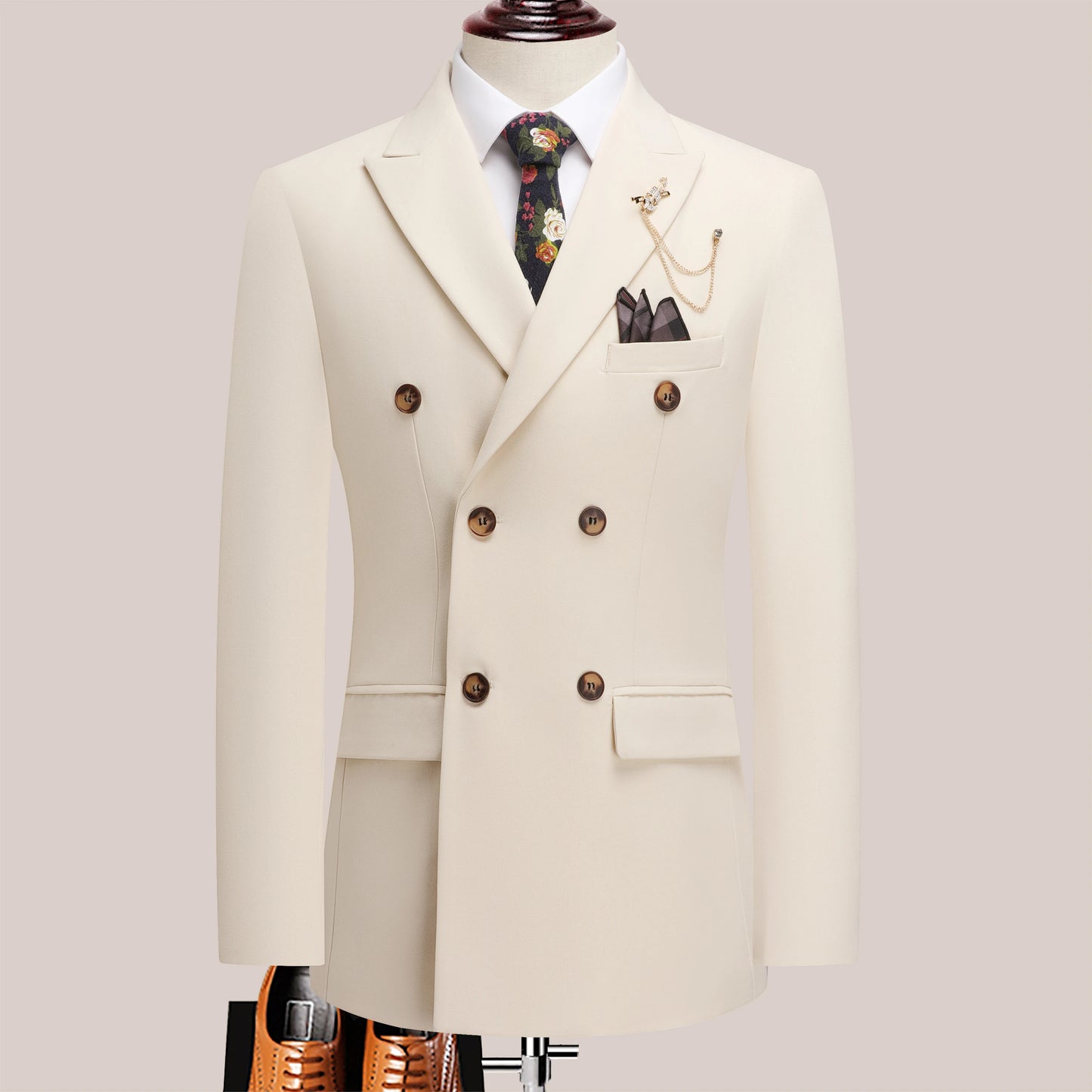 Men's Four Seasons Slim Fit Double Breasted Two-Piece Suit Lapel