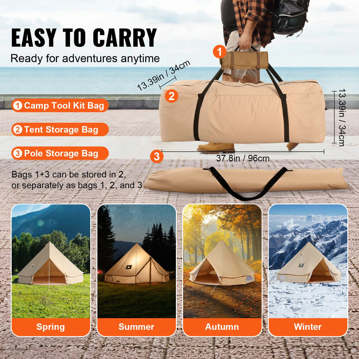 SucceBuy Four Seasons Canvas Bell Tent With Stove Vent Camping