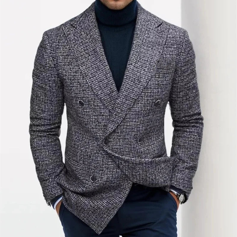 Men's Classic Plaid Blazer Jacket Notched Lapel With Button Closure