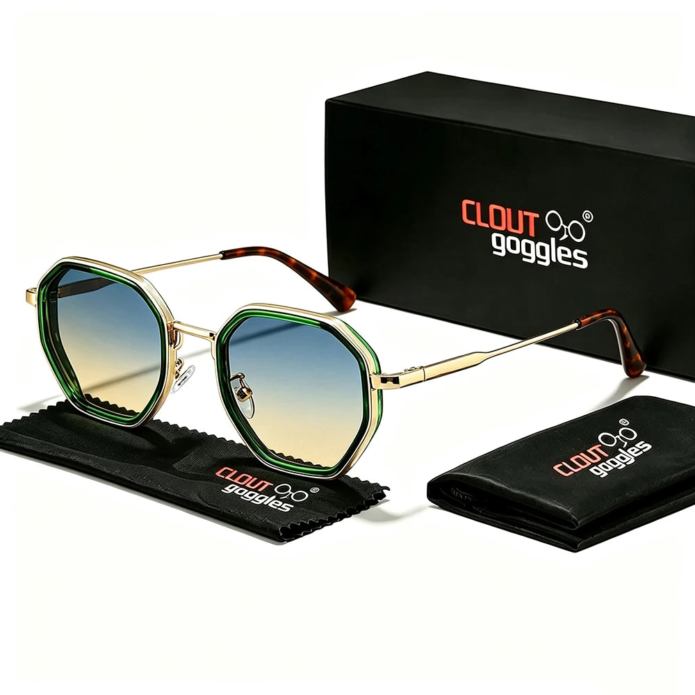 Yooske Classic Metal Polygon Sunglasses Featuring Uv400 Plastic Lenses