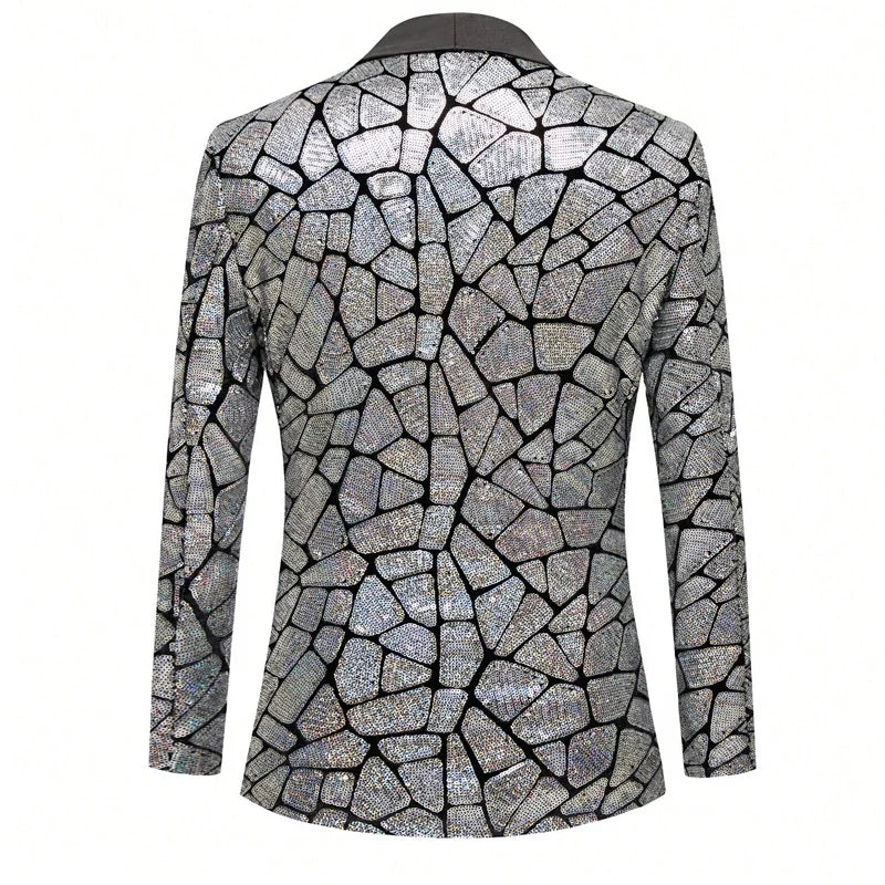 Men's Fitted Sequined Blazer With Satin Lapel For Formal Wear