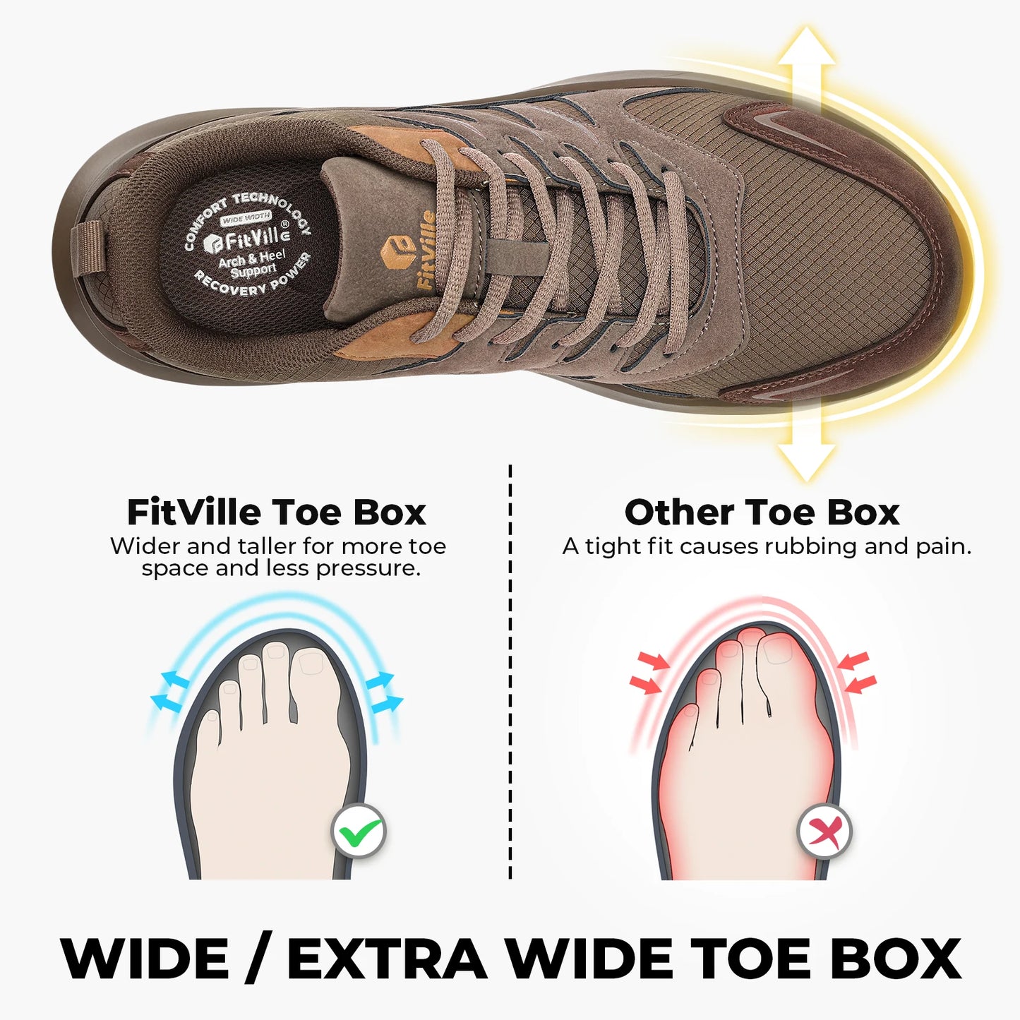 FitVille Mens Hiking Running Sneakers With Built In Arch Support