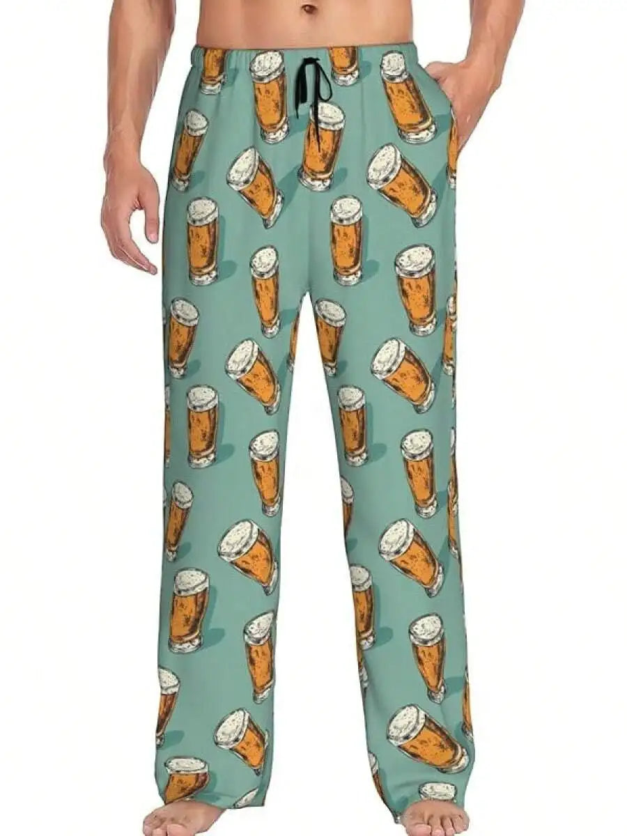 Mens Banana Print Pajama Pants With Pockets Sleep Lounge Pants