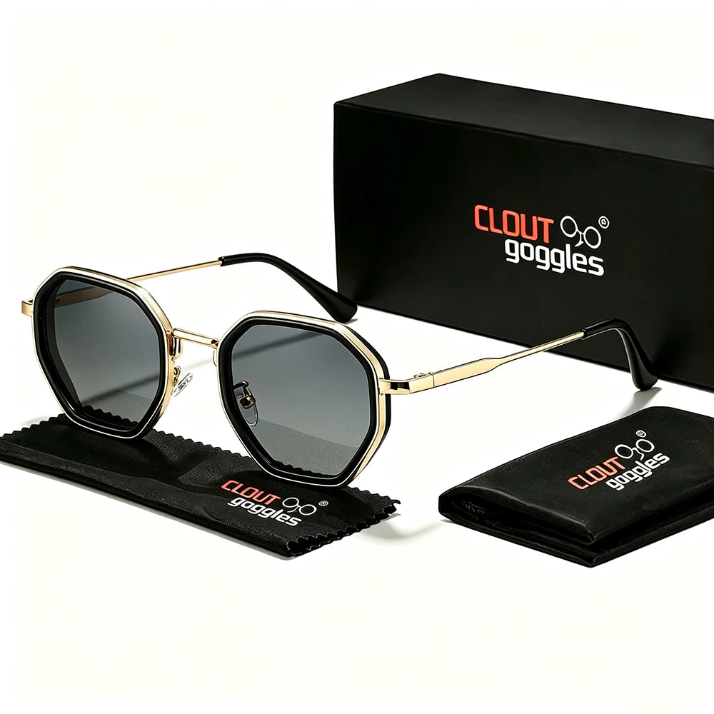 Yooske Classic Metal Polygon Sunglasses Featuring Uv400 Plastic Lenses