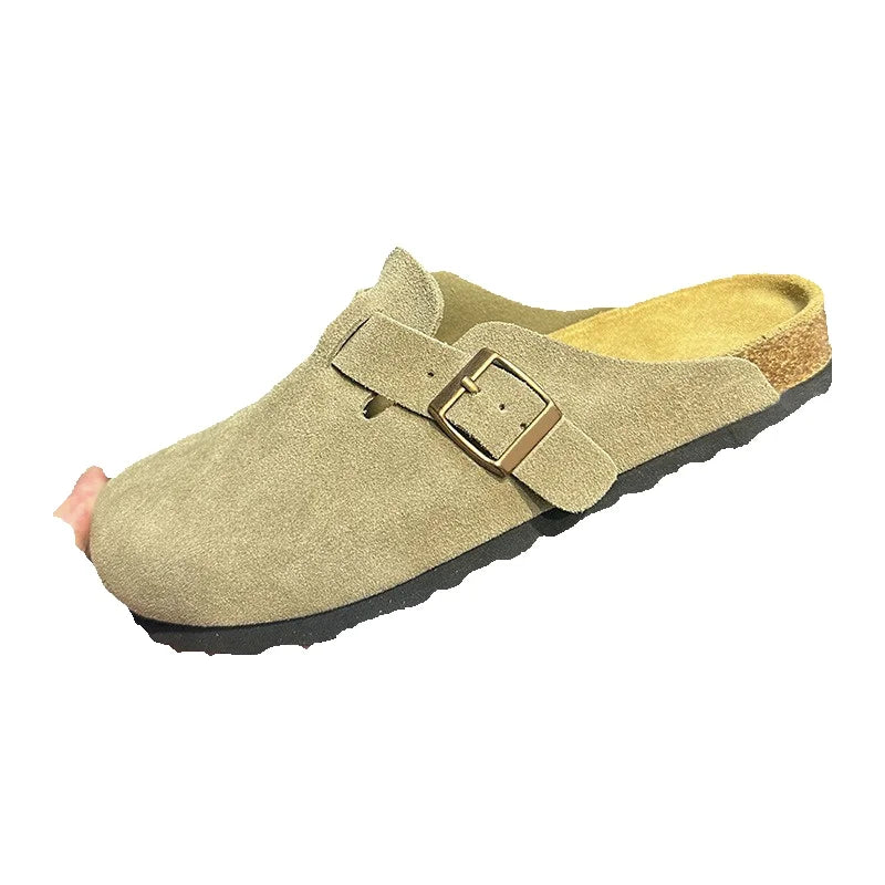 Unisex Suede Leather Clogs With Cork Footbed And Anti Slip
